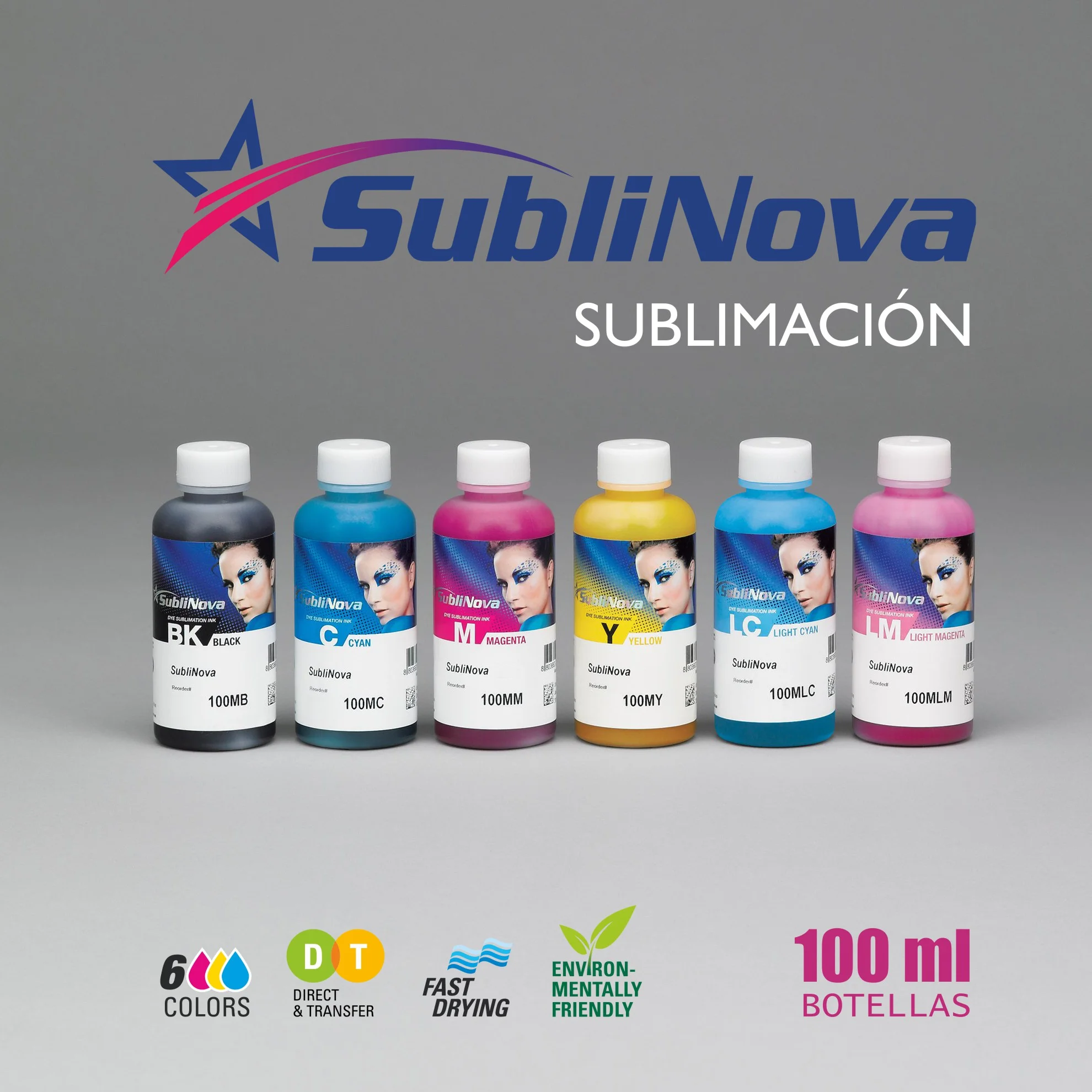 tecnologia de tinta SubliNova Smart, Tintas de sublimação para impressoras e plotters A4, A3 | Frascos de 100ml.