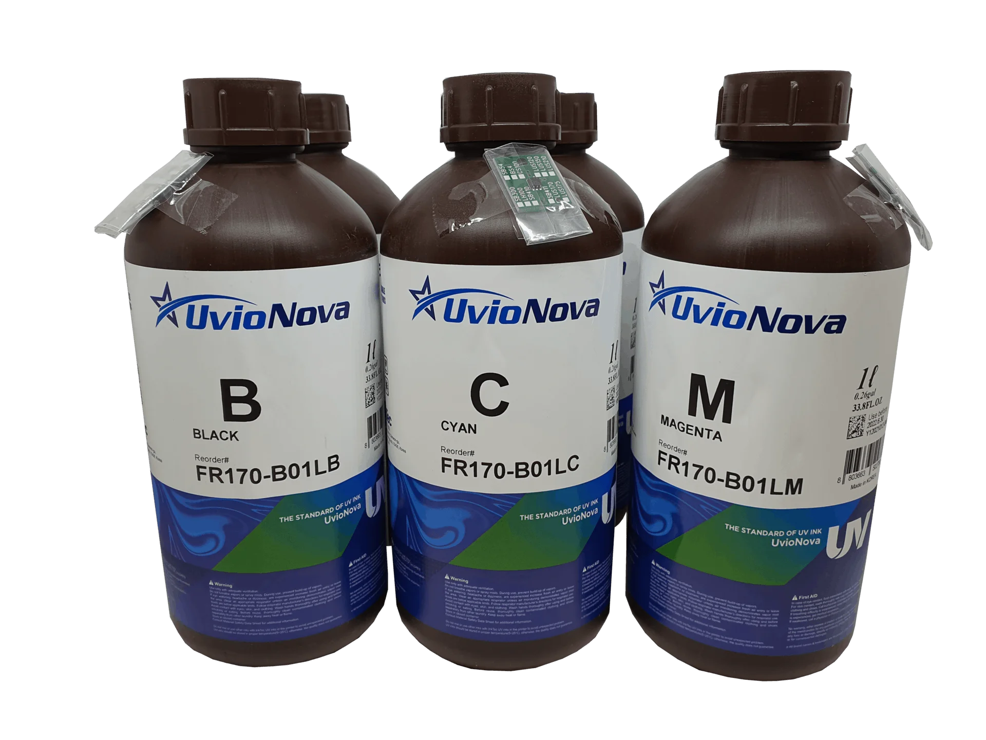 Tinta UV Mimaki LUS170 FR170 compatível com plotters Mimaki UCJV150 e UCJV300 - Frasco de 1L + chip - Imagem 1