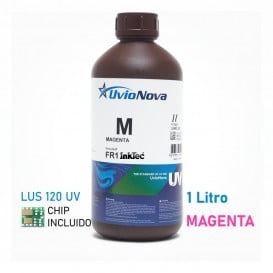 Tinta UV Mimaki LUS120 compatible, para Mimaki UCJV150, UCJV300, JFX500, JFX600, SIJ-320UV, UJF-3042, UJF-7151, UJV55 - Botella 1L + Chip - M (Magenta)