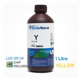Tinta UV Mimaki LUS120 compatible, para Mimaki UCJV150, UCJV300, JFX500, JFX600, SIJ-320UV, UJF-3042, UJF-7151, UJV55 - Botella 1L + Chip - Y (Amarillo)